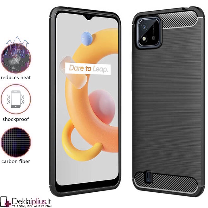Carbon guminis dėklas - juodas ( Realme C11 (2021) Carbon guminis dėklas - juodas ( Realme C11 (2021)